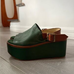 Robert Clergerie Green and Brown Platform Sandals size 36